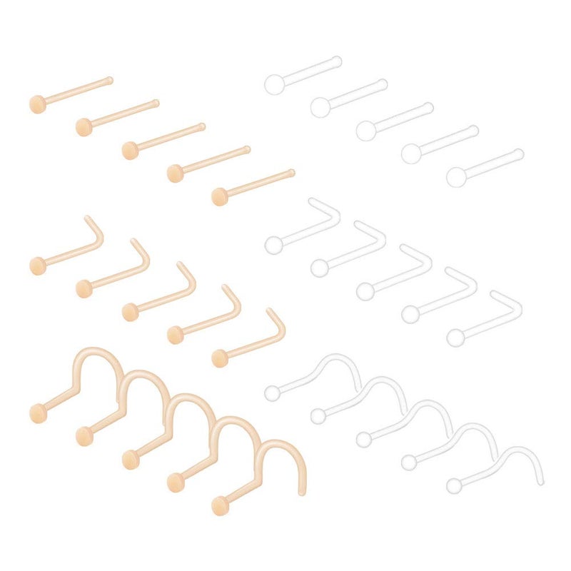 MODRSA 18g 20g Clear Nose Rings Retainer L-shaped Nose Studs Screw Flexible Flesh Skin Color CZ Gem High Nostril Pin Bone Flat Top Small Nose Piercing Retainer for Work Surgery 7mm bar - Image 1